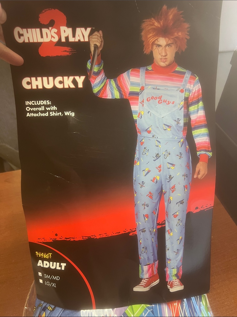 Spirit Chucky Costume - Multicolor Striped Shirt with Light Blue Overalls